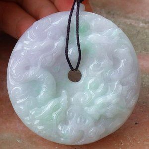 Certified Natural Myanmar A Jade jadeite 9 Dragon Spit Bead Pendant Necklace